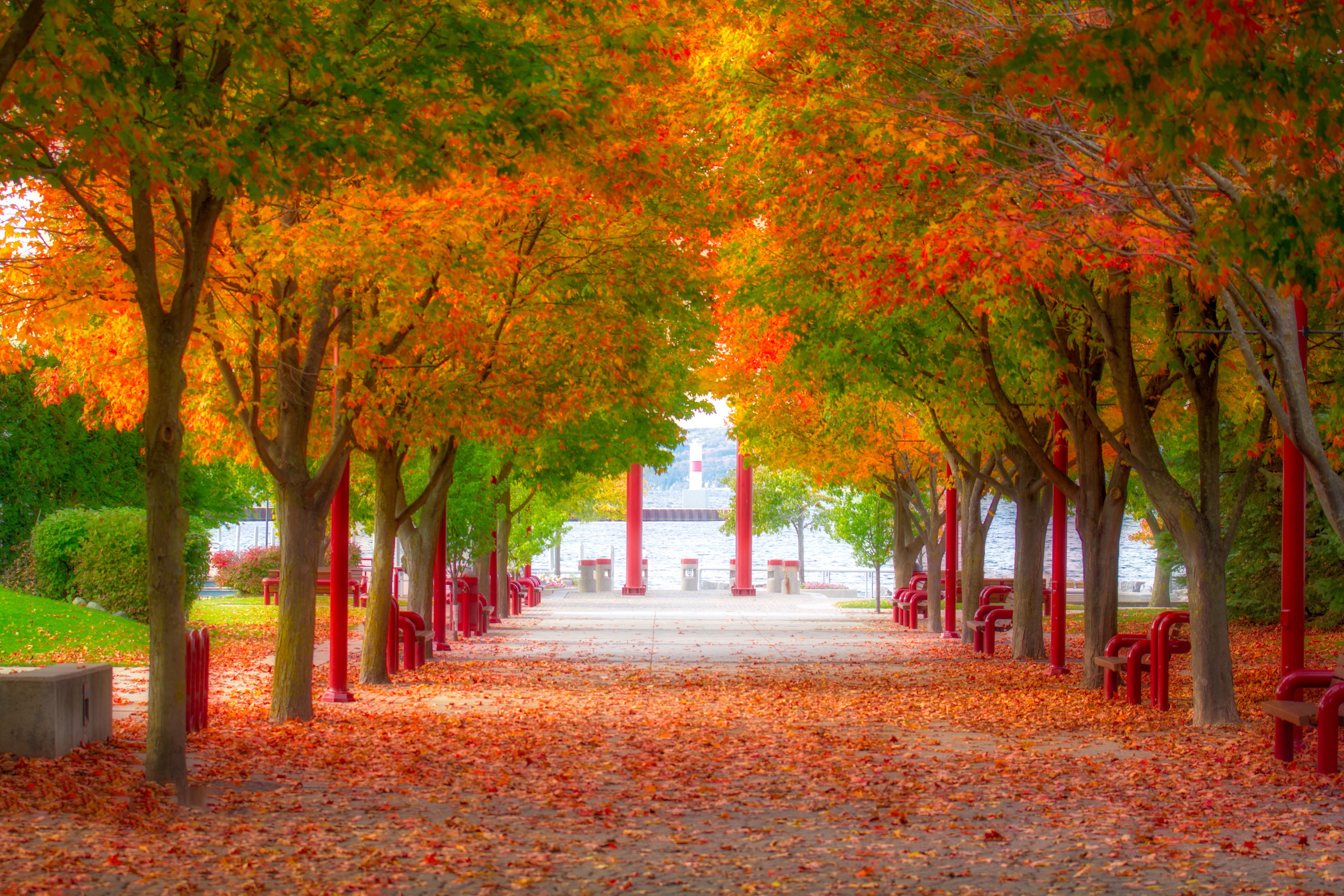Autumn waterfront walkway in Northern Michigan